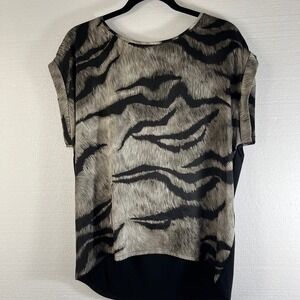 White House Black Market Tunic‎ Top Medium Black Gray Tiger Print